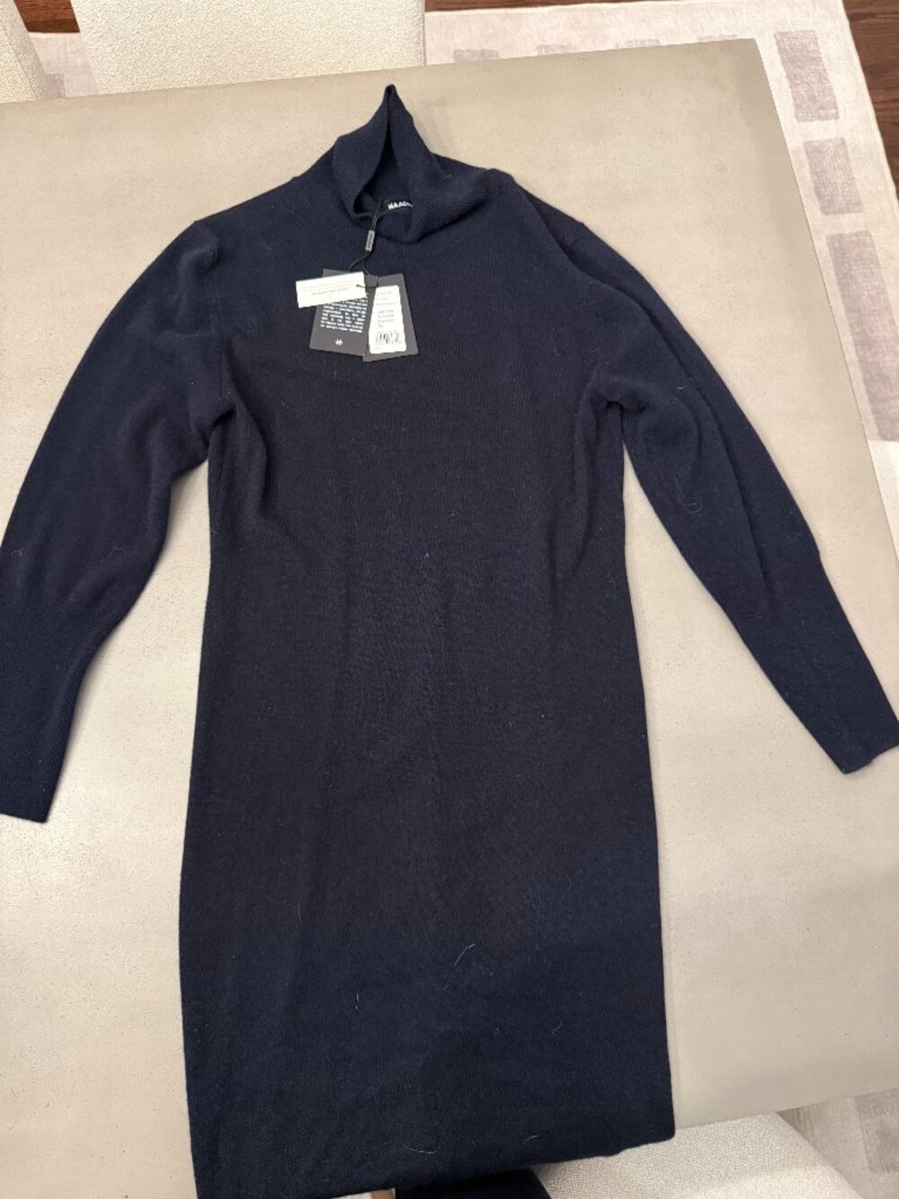New with tags NAADAM Cashmere Turtleneck Dress with Slit in classic navy, XS